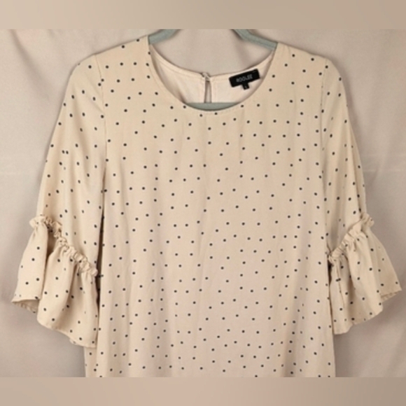 Roolee large polka dot dress tan & navy with ruffles sleeve detail with pockets - Picture 1 of 5